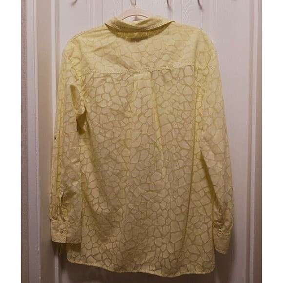 Dana Buchman Womens Button Up Yellow Shirt Long Sleeve Lace Inset Size L - Picture 2 of 4